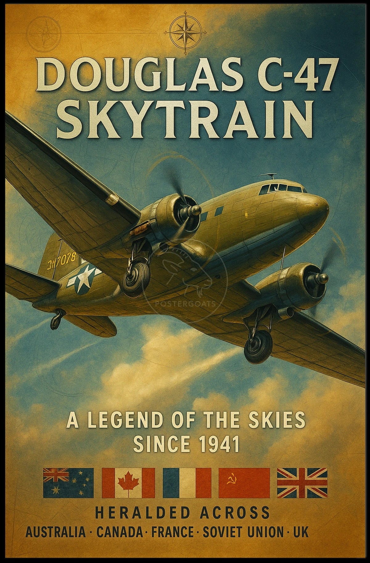 Douglas C-47 Skytrain WWII Vintage Poster