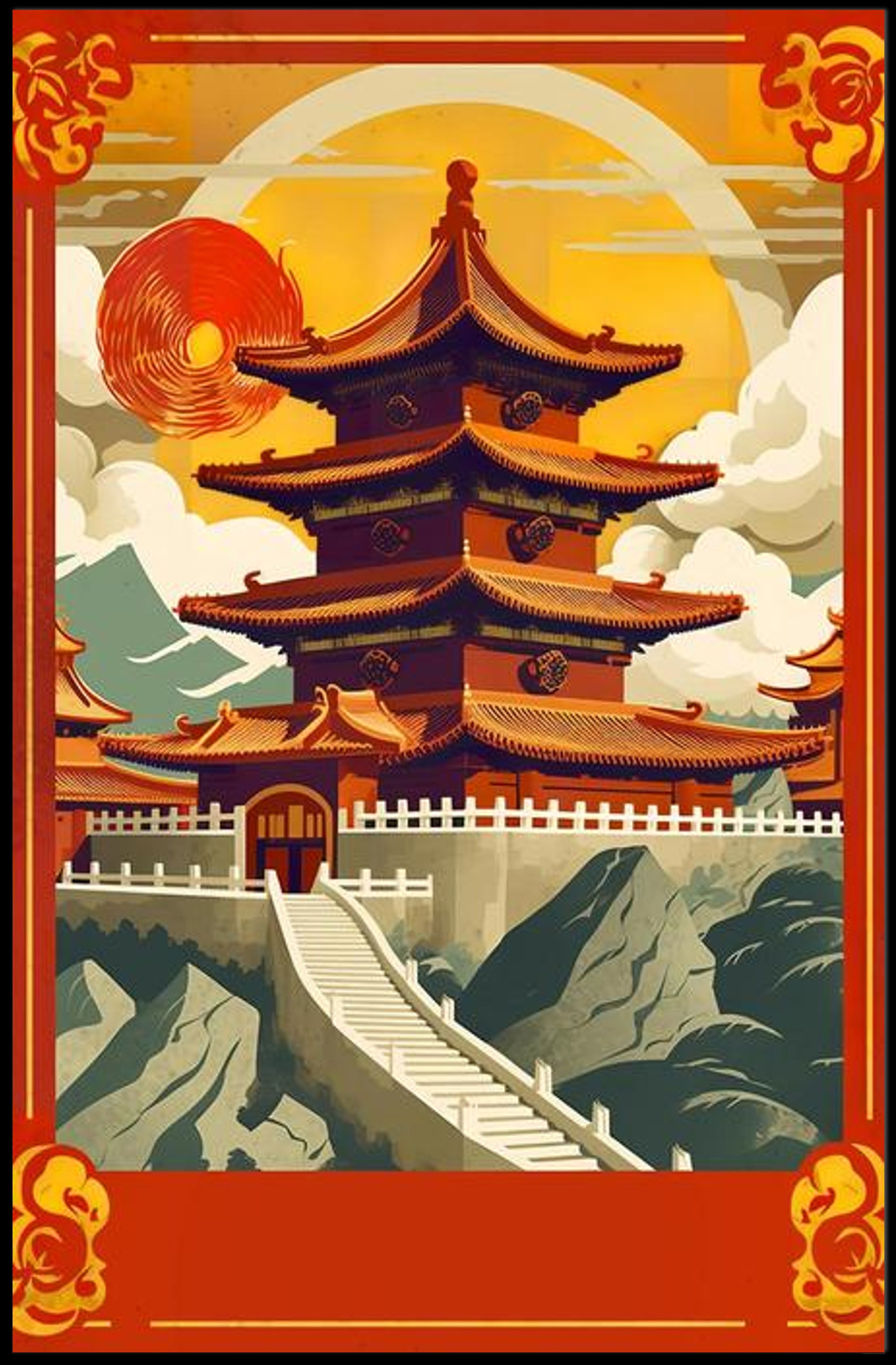 Tranquil Pagoda at Sunset Poster