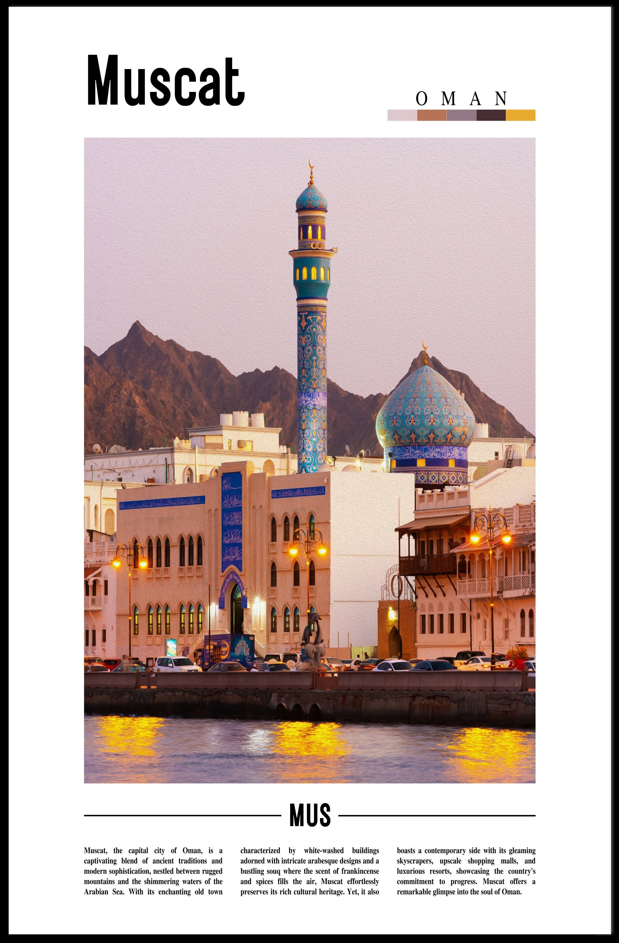 Muscat's Blend of Tradition and Modernity Poster PosterGoat
