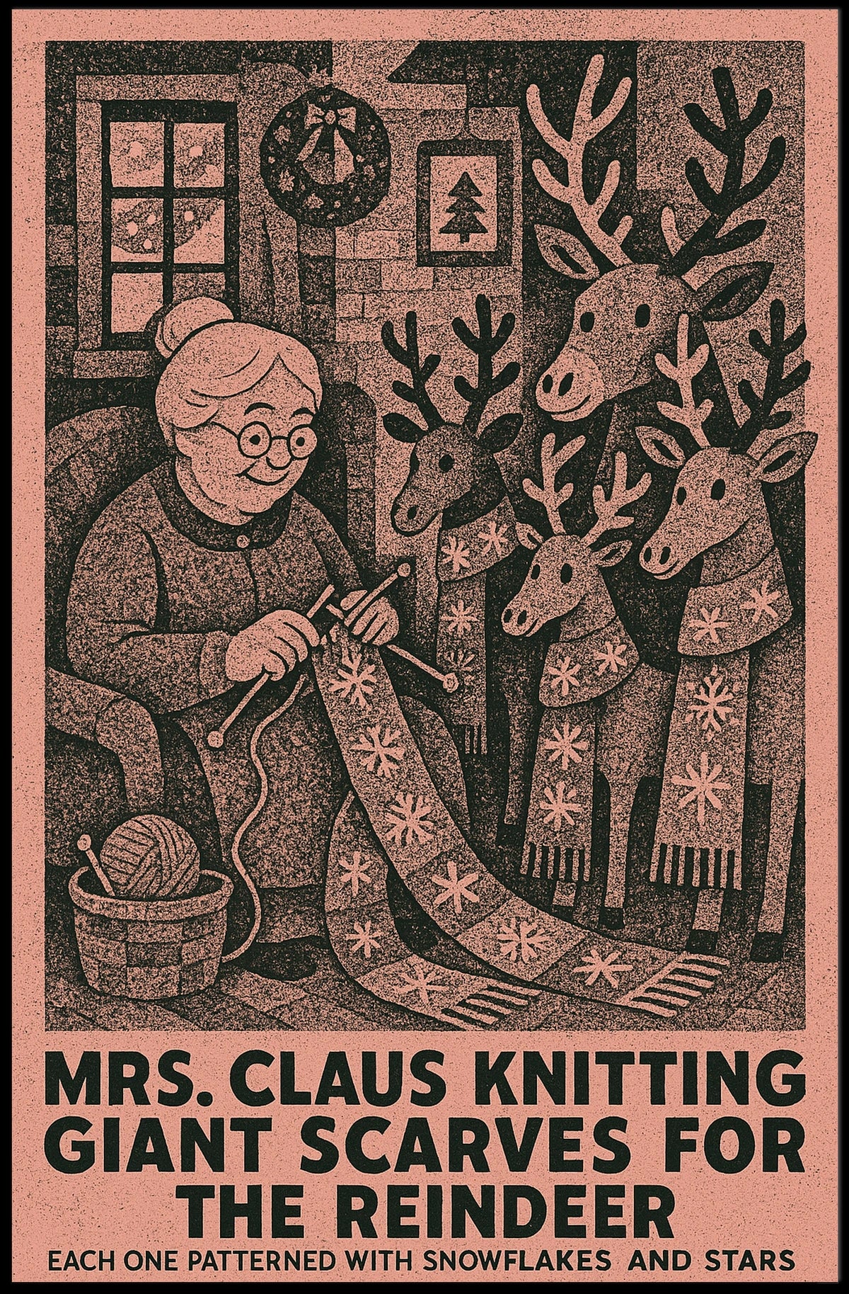 Mrs. Claus Knitting Giant Scarves Poster