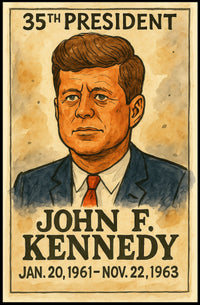John F. Kennedy 35th President of the United States Exaggerated Cartoon Sketch Poster