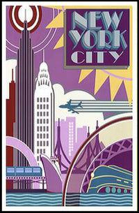 New York City Art Deco Poster Geometric Skyline Wall Art