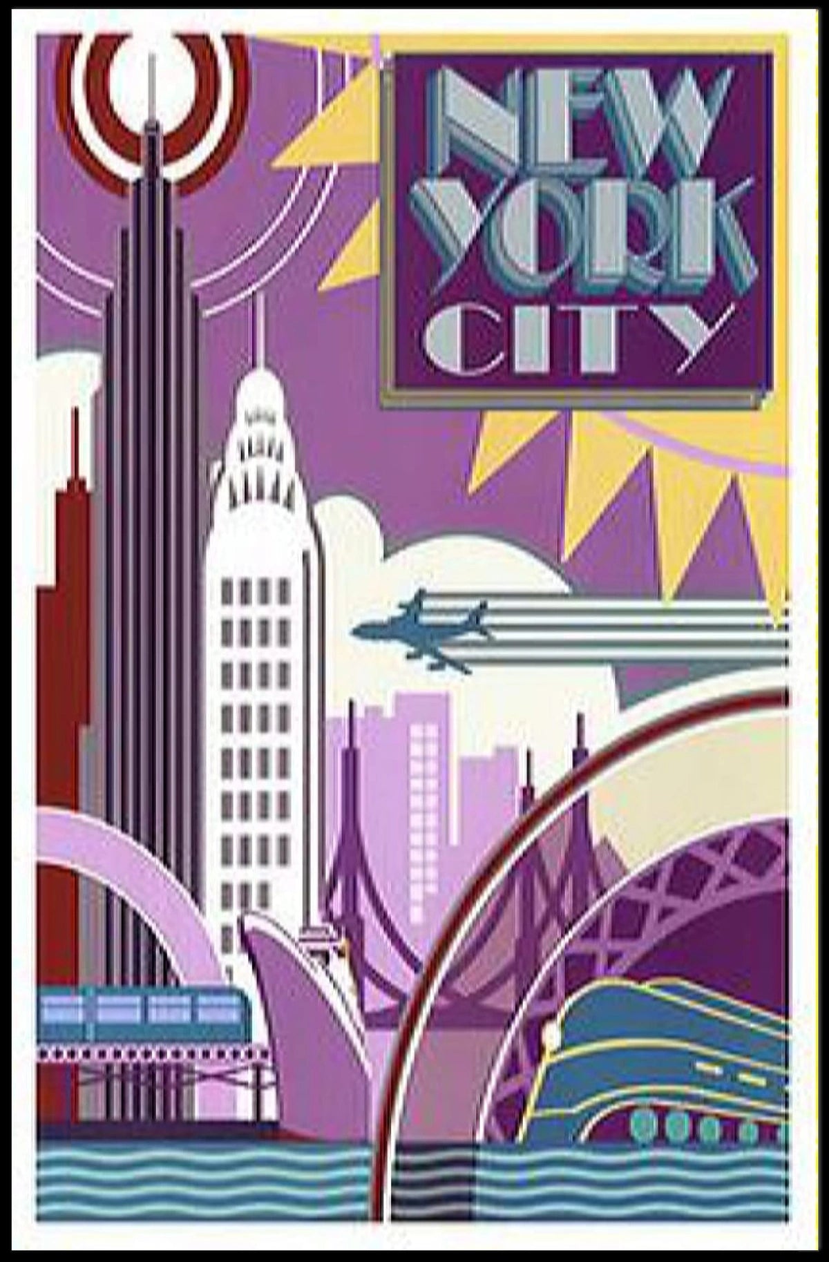 New York City Art Deco Poster Geometric Skyline Wall Art
