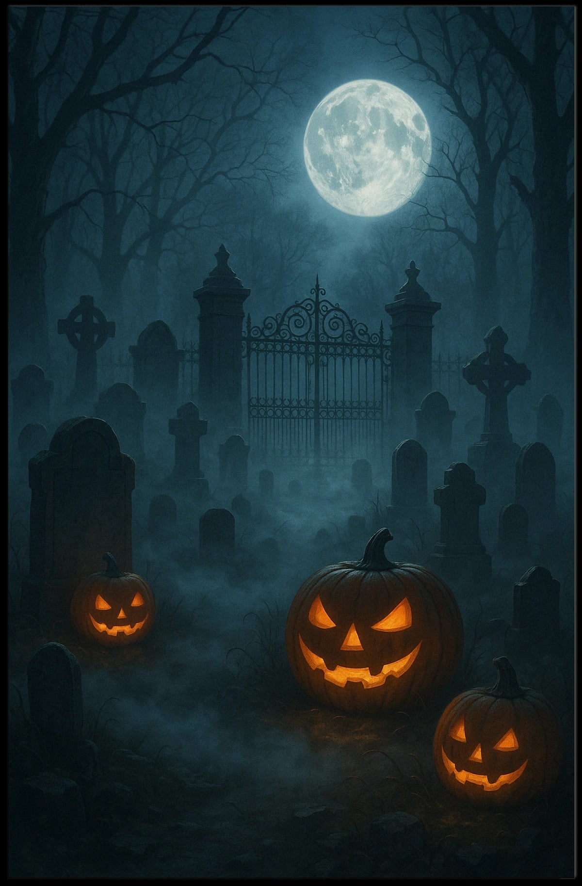 Haunted Graveyard Under The Full Moon Poster