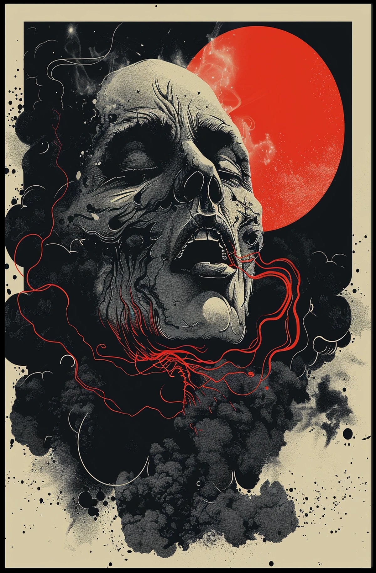 Cosmic Skull Surreal Art Poster: Eerie Fantasy Design