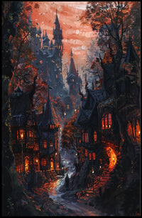 Mysterious Gothic Fantasy Village Medieval Art Poster