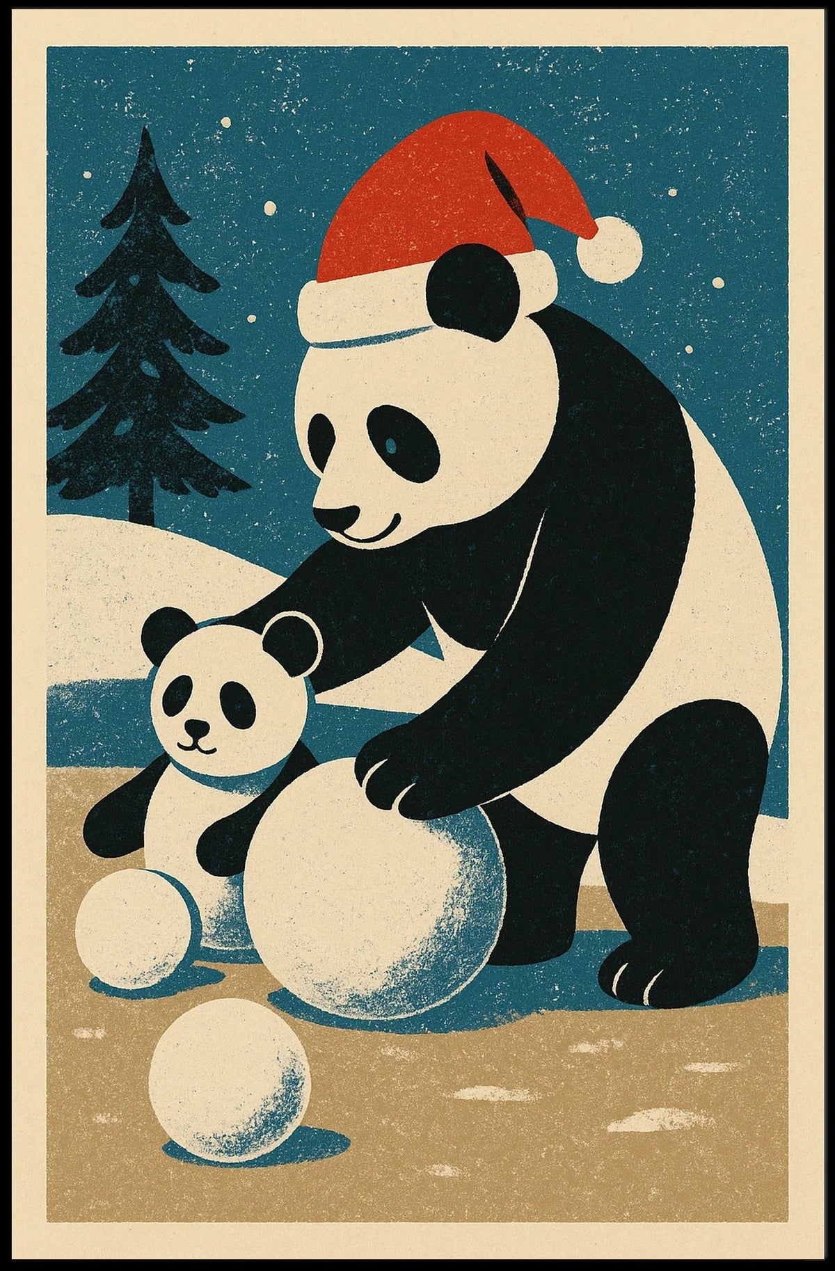 Pandas Winter Scene Poster