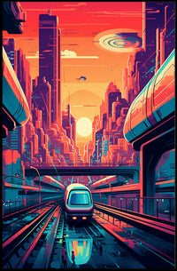 Futuristic Cityscape at Sunset Poster