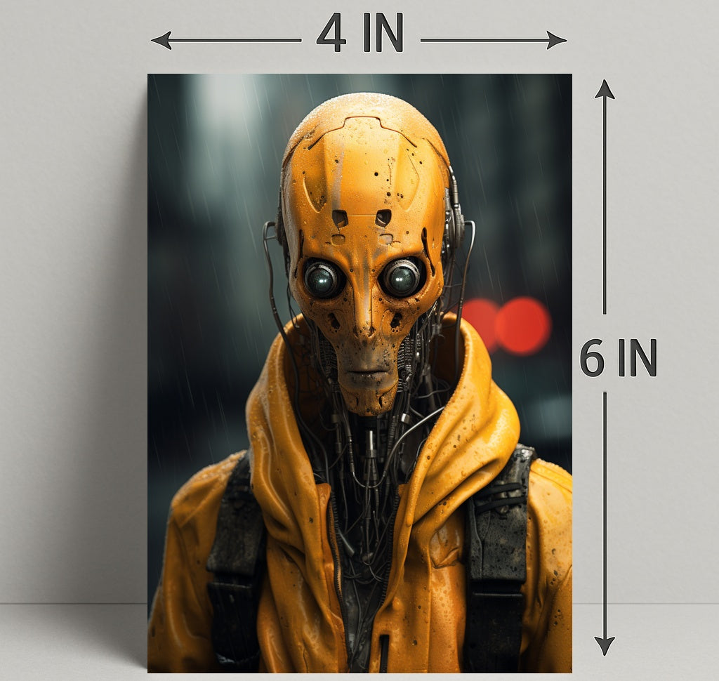 Cybernetic Sentinel In The Rain Poster PosterGoat