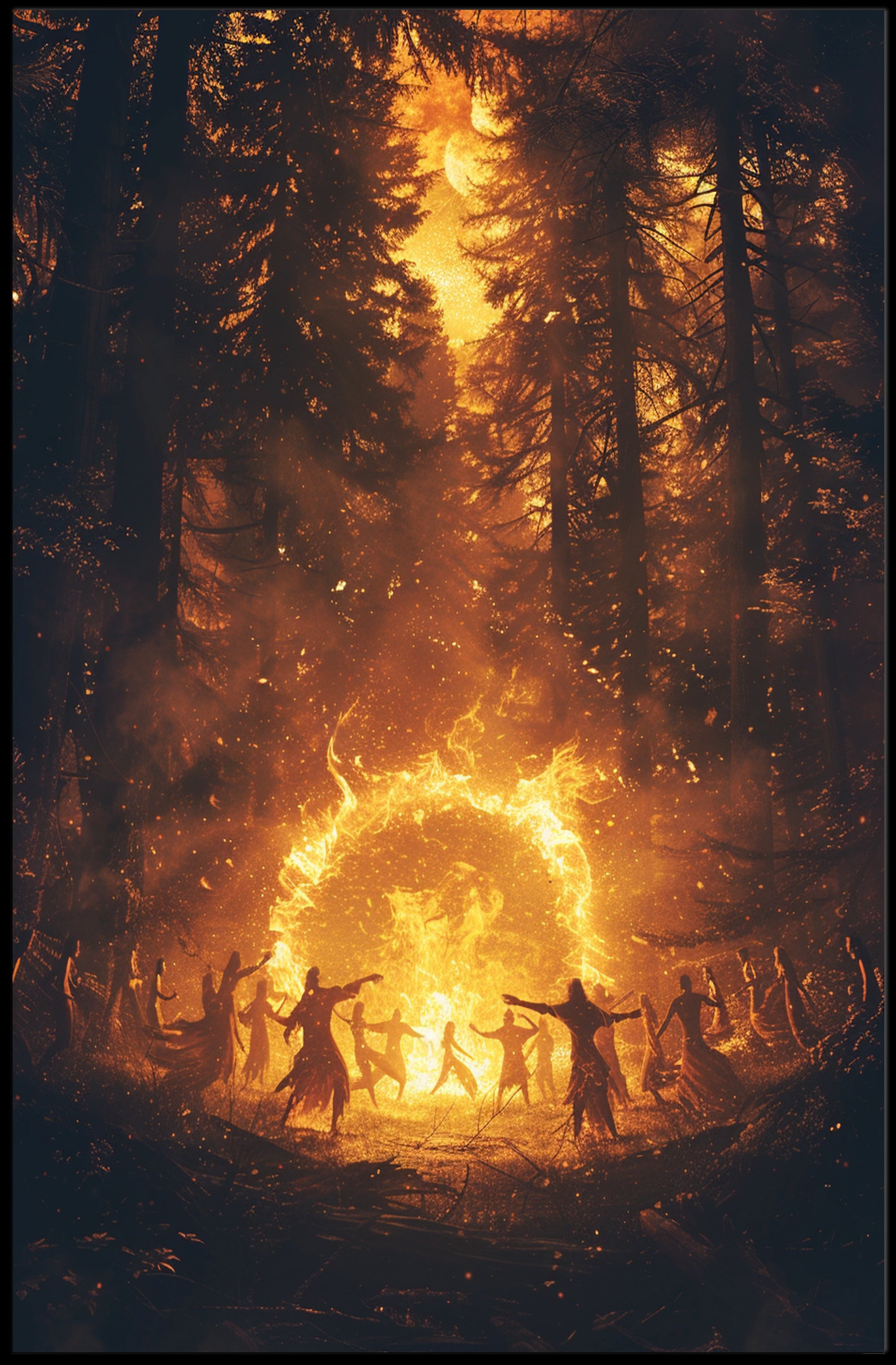 Mystical Forest Ritual at Night Fantasy or Mythology Poster PosterGoat