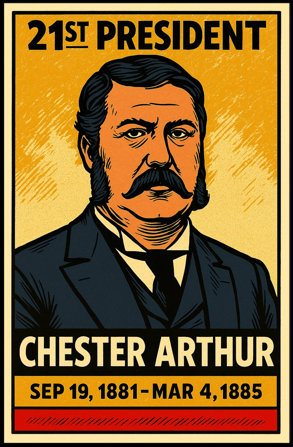 Chester A. Arthur 21st President of the United States Inked Comic Style Poster