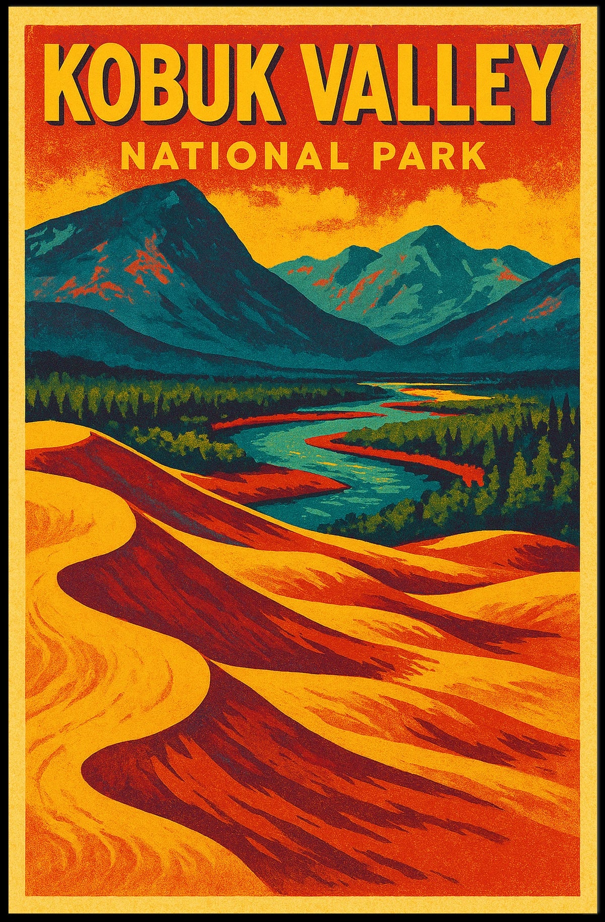 Kobuk Valley National Park Landscape Retro Art Deco Poster