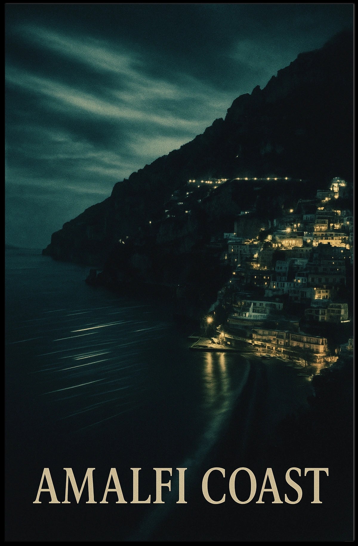 Amalfi Coast At Night Poster Wall Art For Coastal Decor
