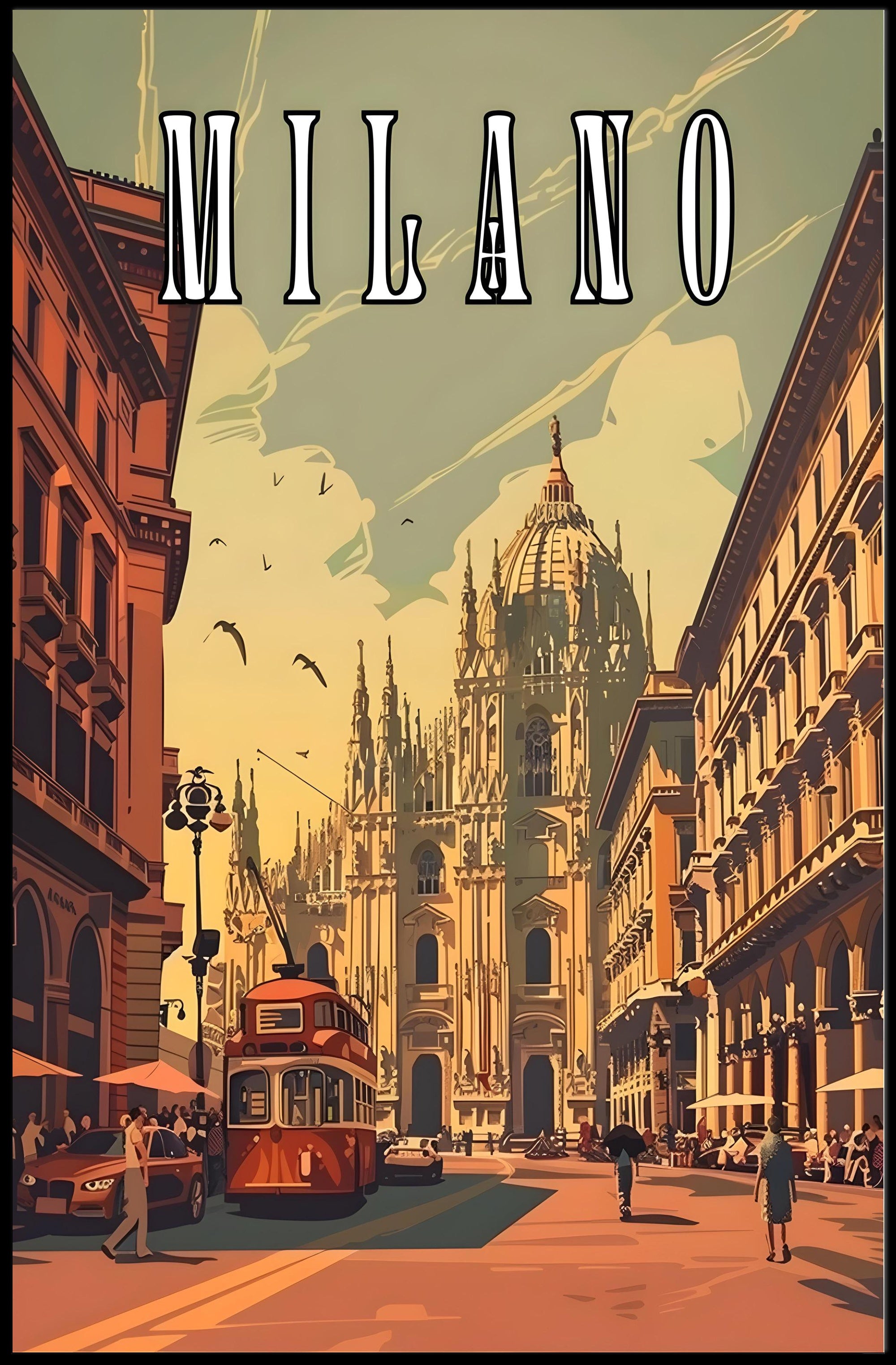 Milan Cathedral Retro Mid-Century Vintage Poster