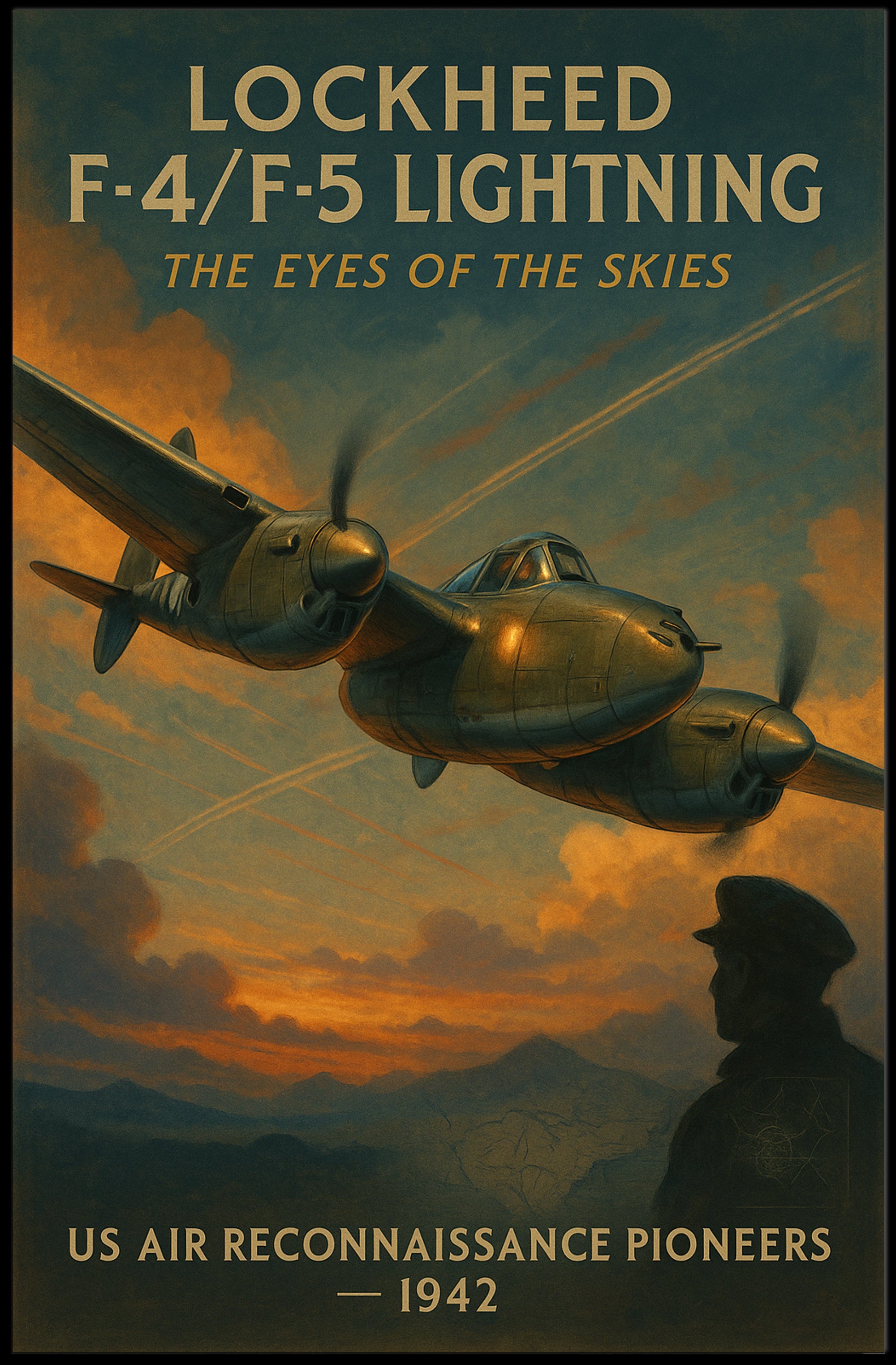 WWII Lockheed F-4 Lightning Aircraft Propaganda Poster