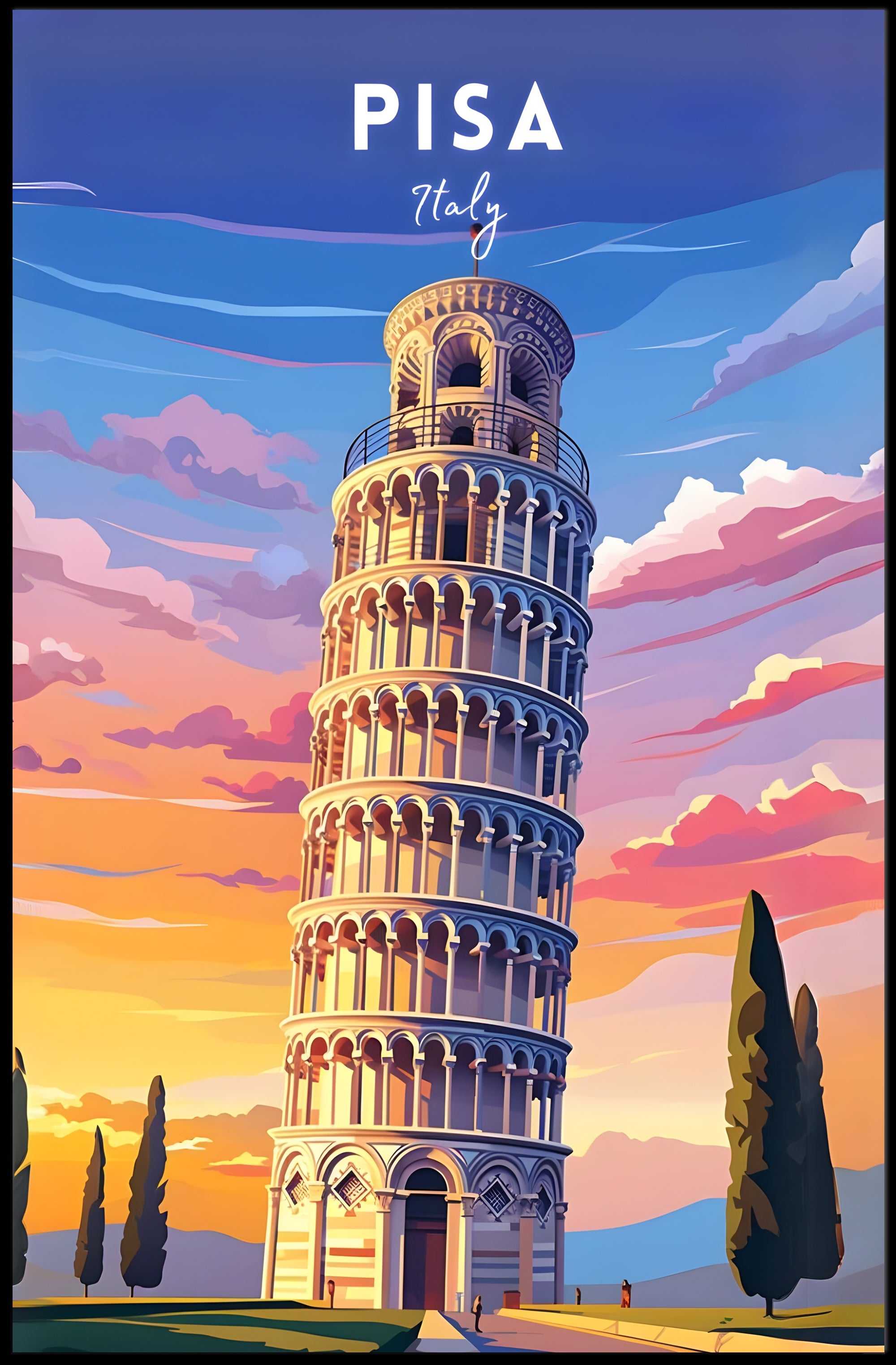 Leaning Tower of Pisa Scenic Art Travel Poster