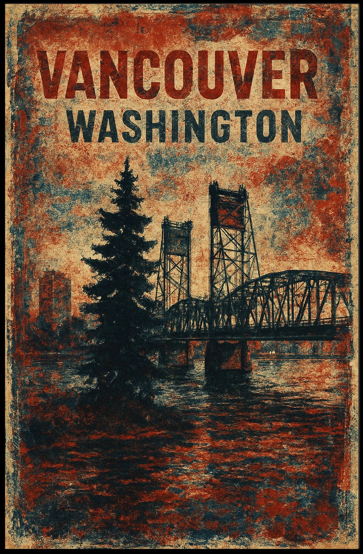 Vintage Vancouver Bridge Rustic Travel Poster