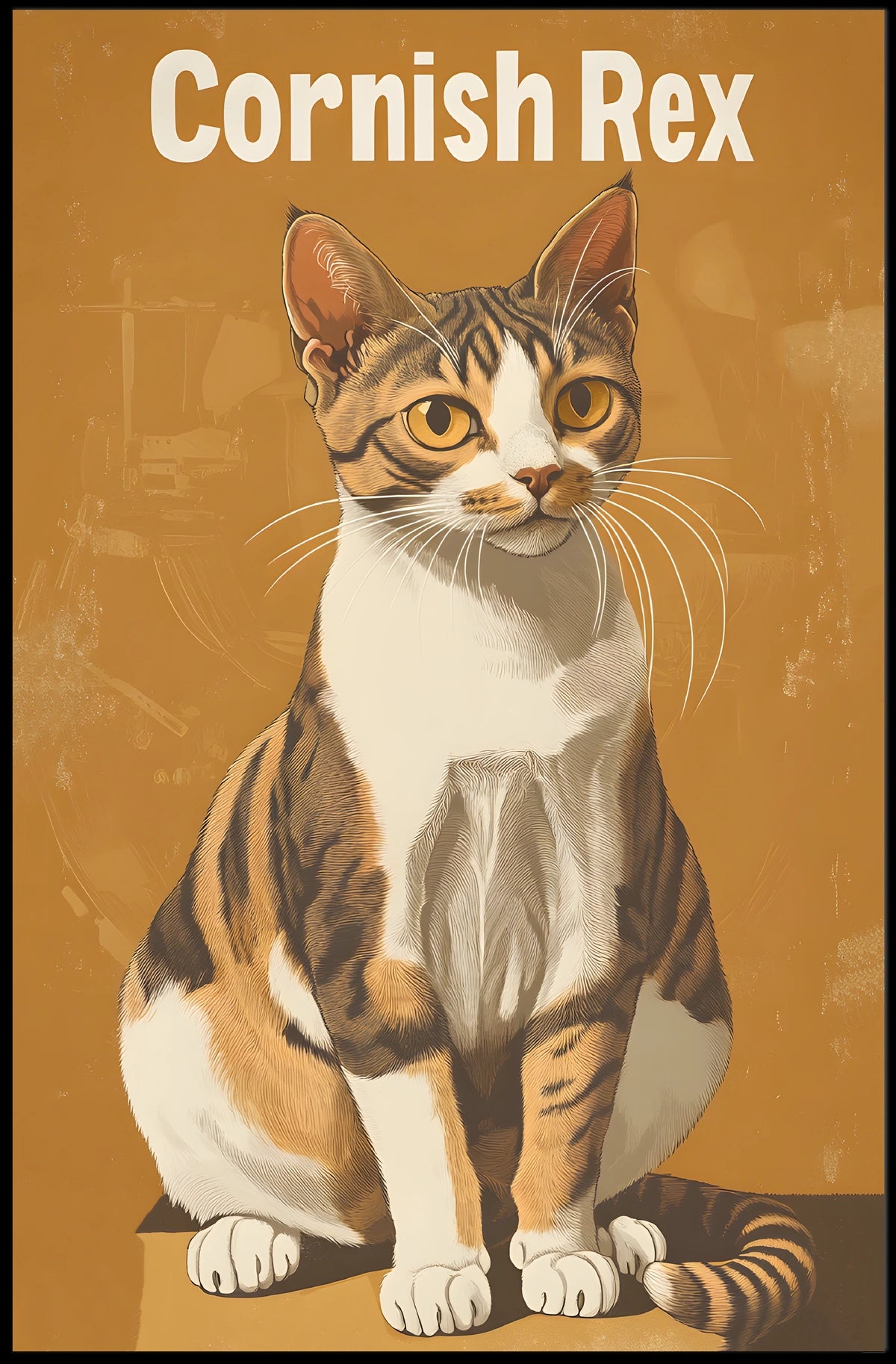 Cornish Rex Cat Portrait Digital Painting Wall Poster