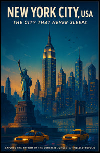New York City Energy Urban Skyline Poster Vintage Wall Art