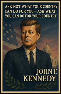 JFK Inspirational Patriotic Poster: Vintage Presidential Art