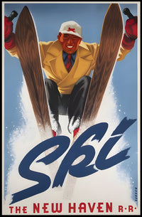 Vintage Ski Adventure: Energetic New Haven Railroad Sports Poster PosterGoat