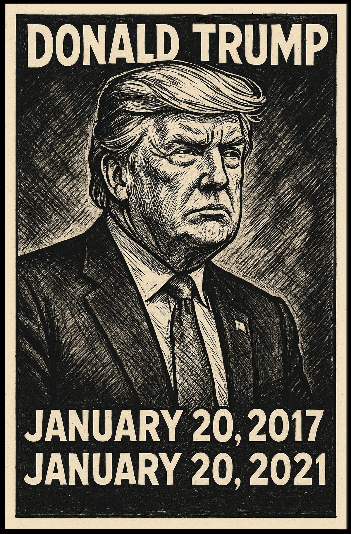 Donald Trump 45th President of the United States B & W Comic Sketch Poster