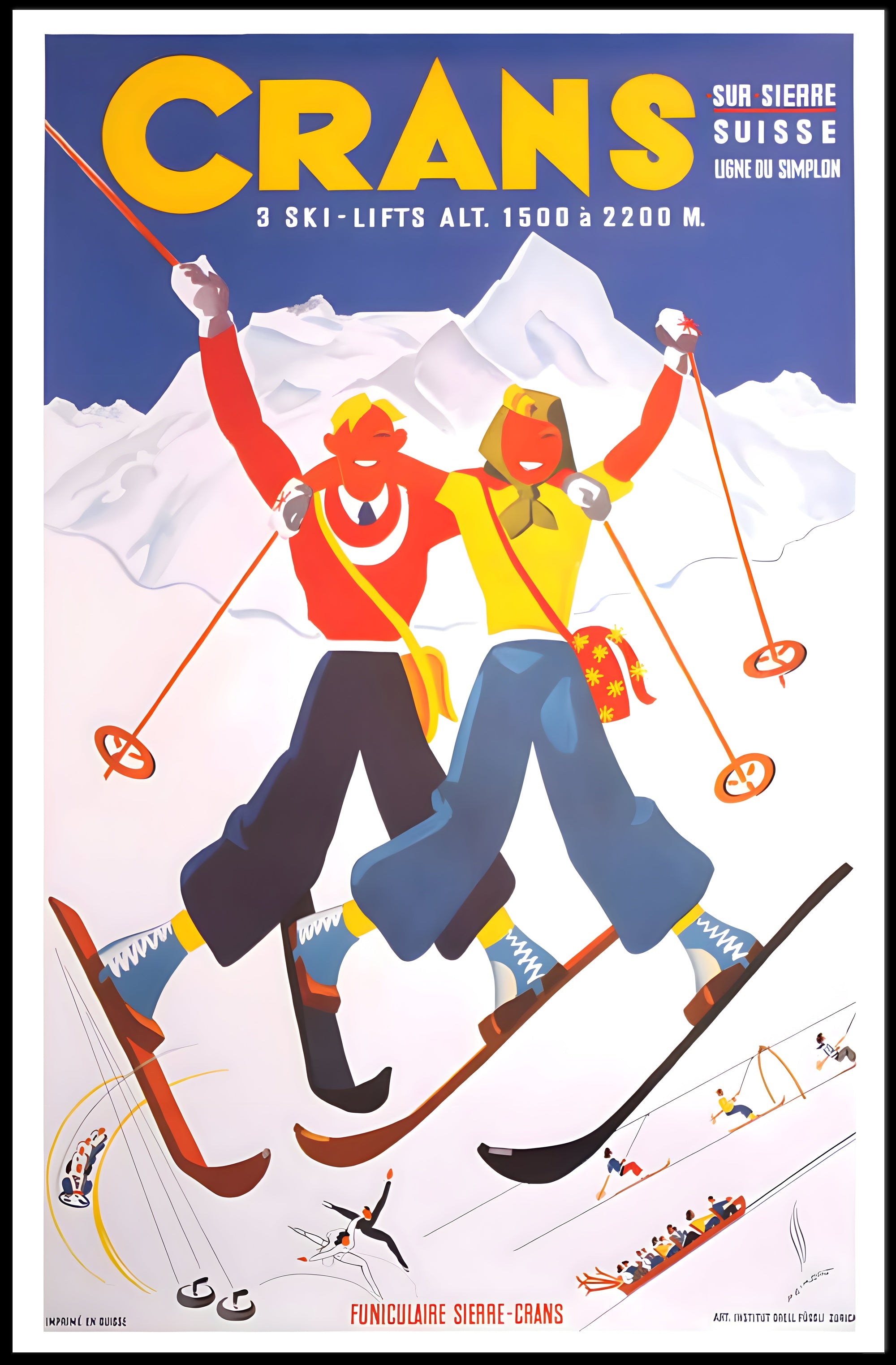 Skiing Adventure in Crans Swiss Alps Travel Poster PosterGoat