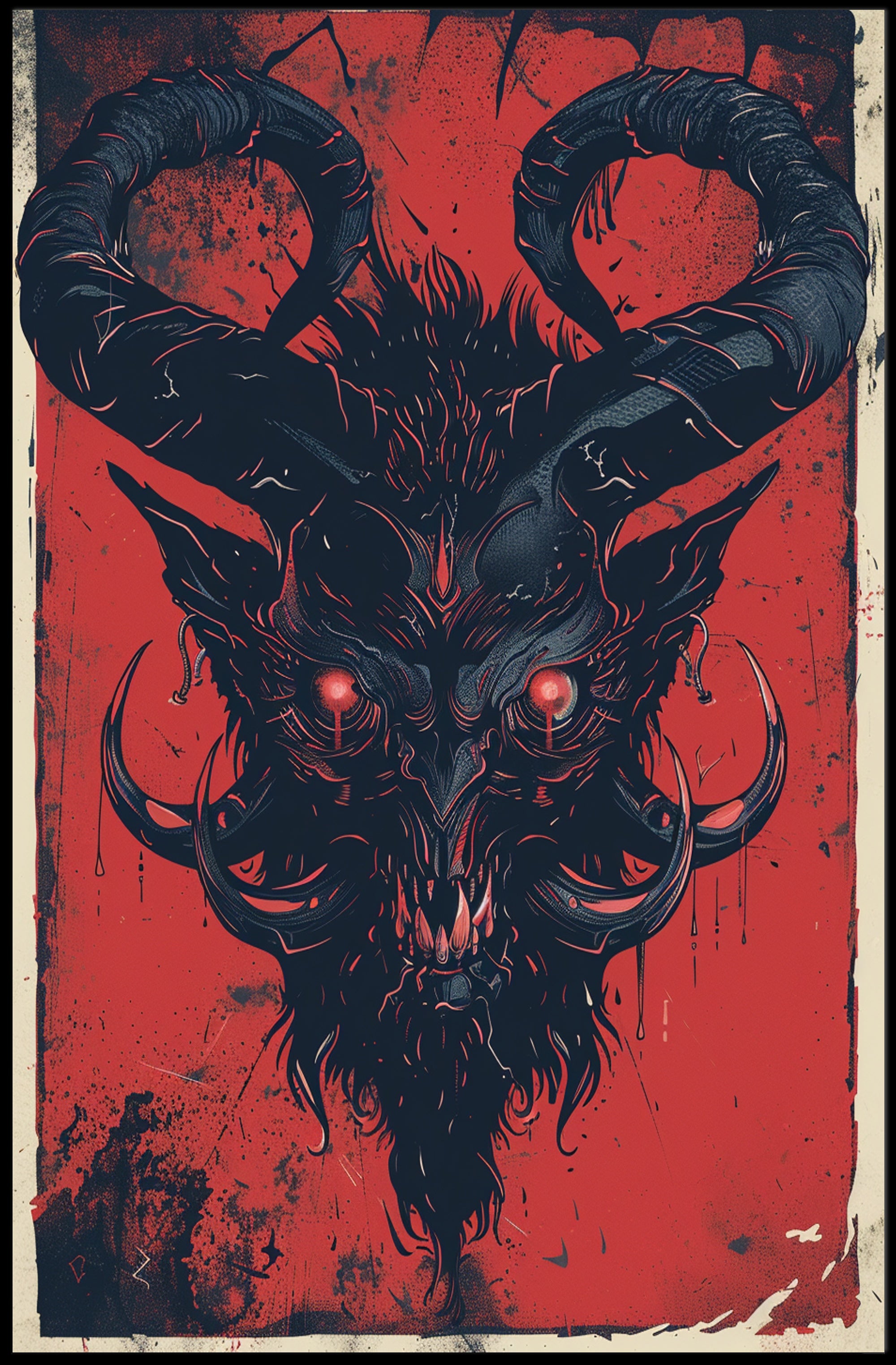 Demon Visage Art Print Poster for Home Decor and Wall Aesthetics PosterGoat