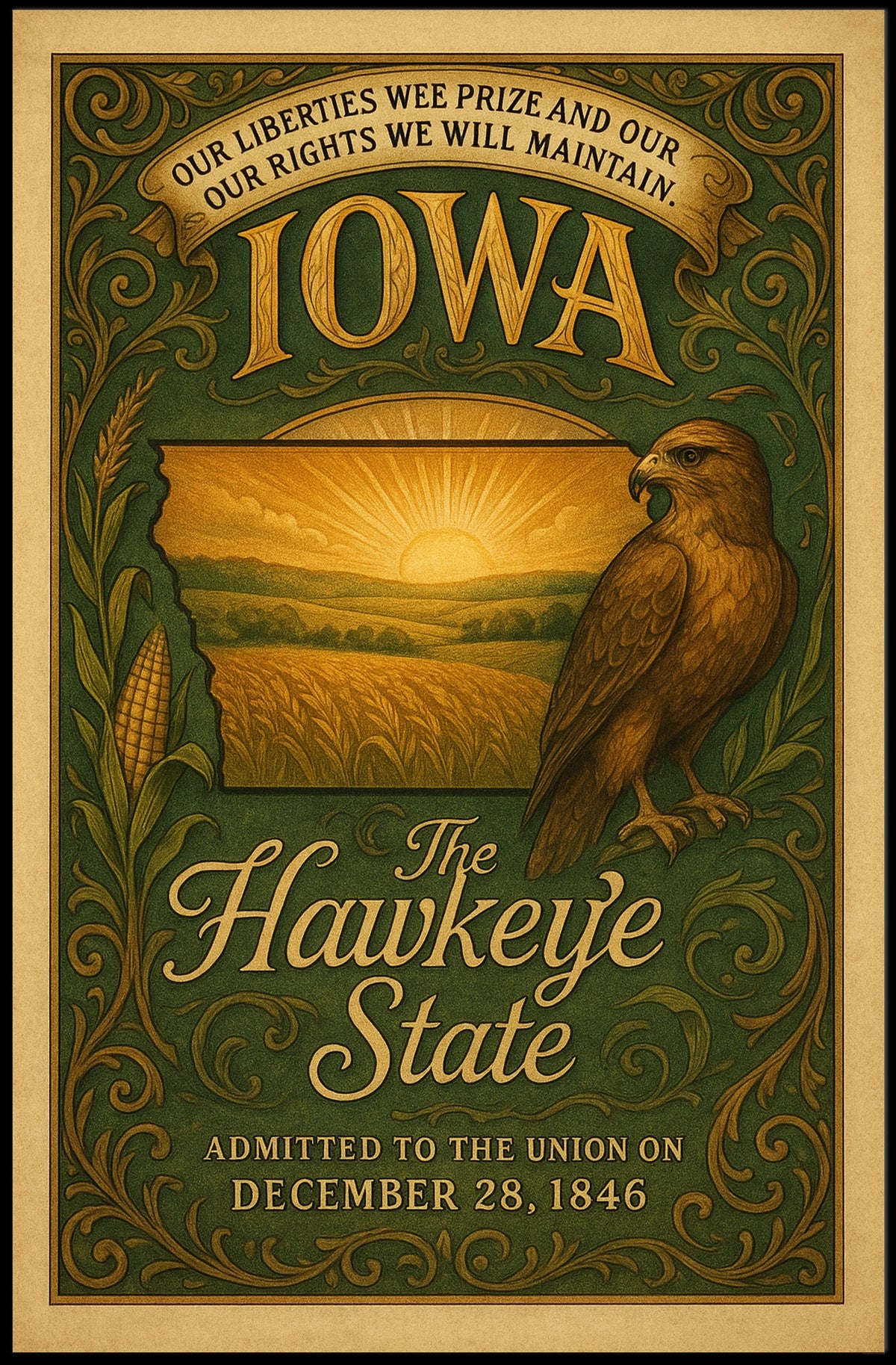 Iowa The Hawkeye State Poster