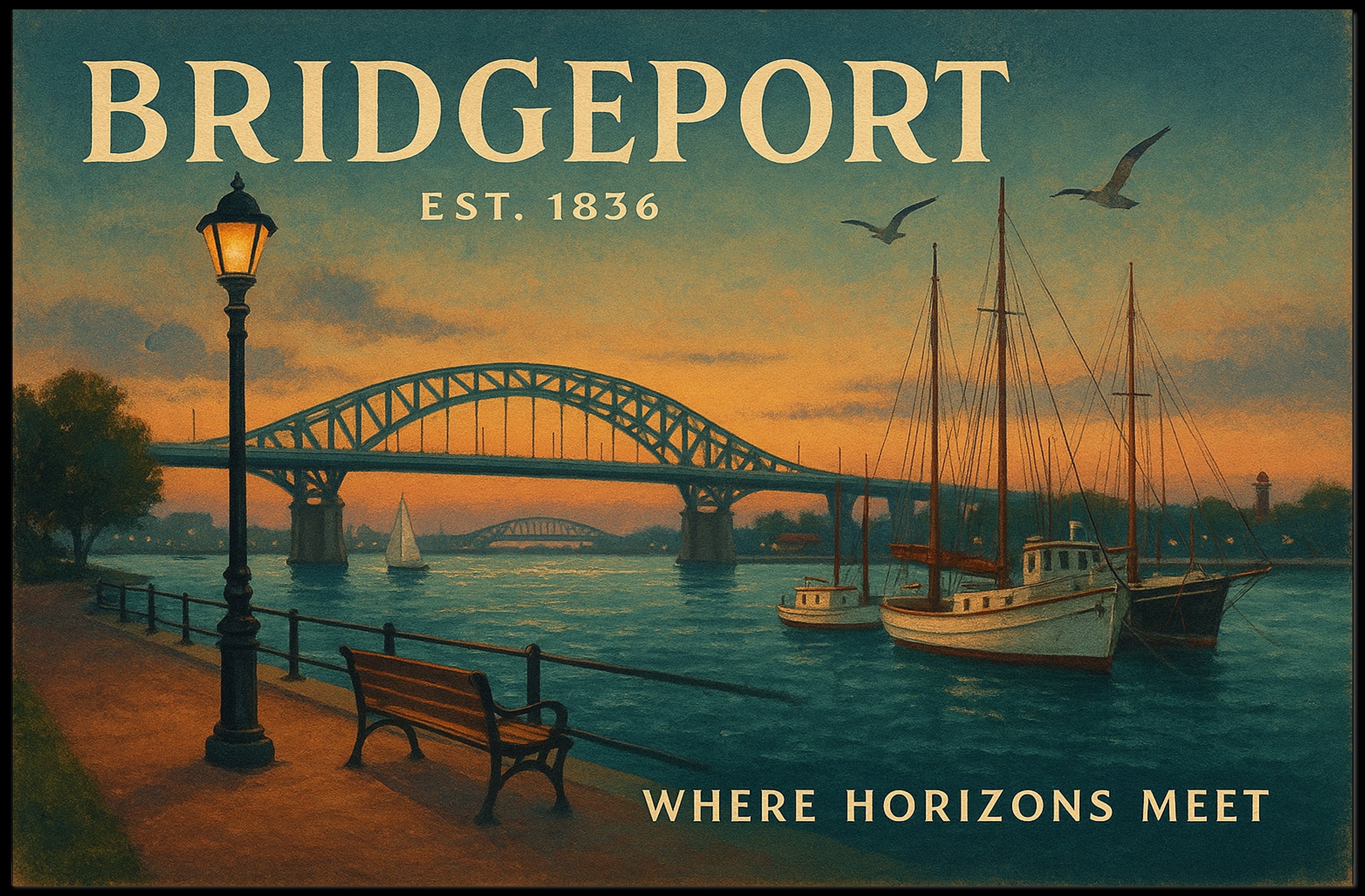 Bridgeport Travel Poster Where Horizons Meet