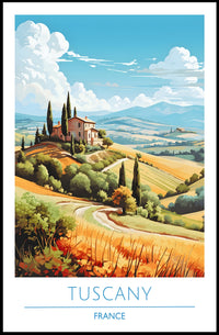 Tuscany Countryside Vintage Travel Poster: Serene Italian Landscape