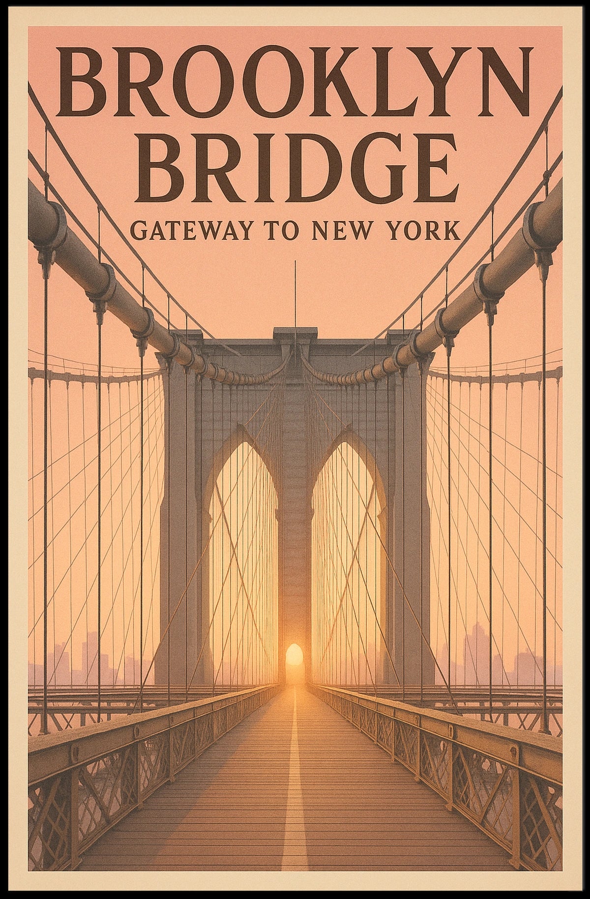 Brooklyn Bridge Sunrise Poster Vintage Travel Wall Art