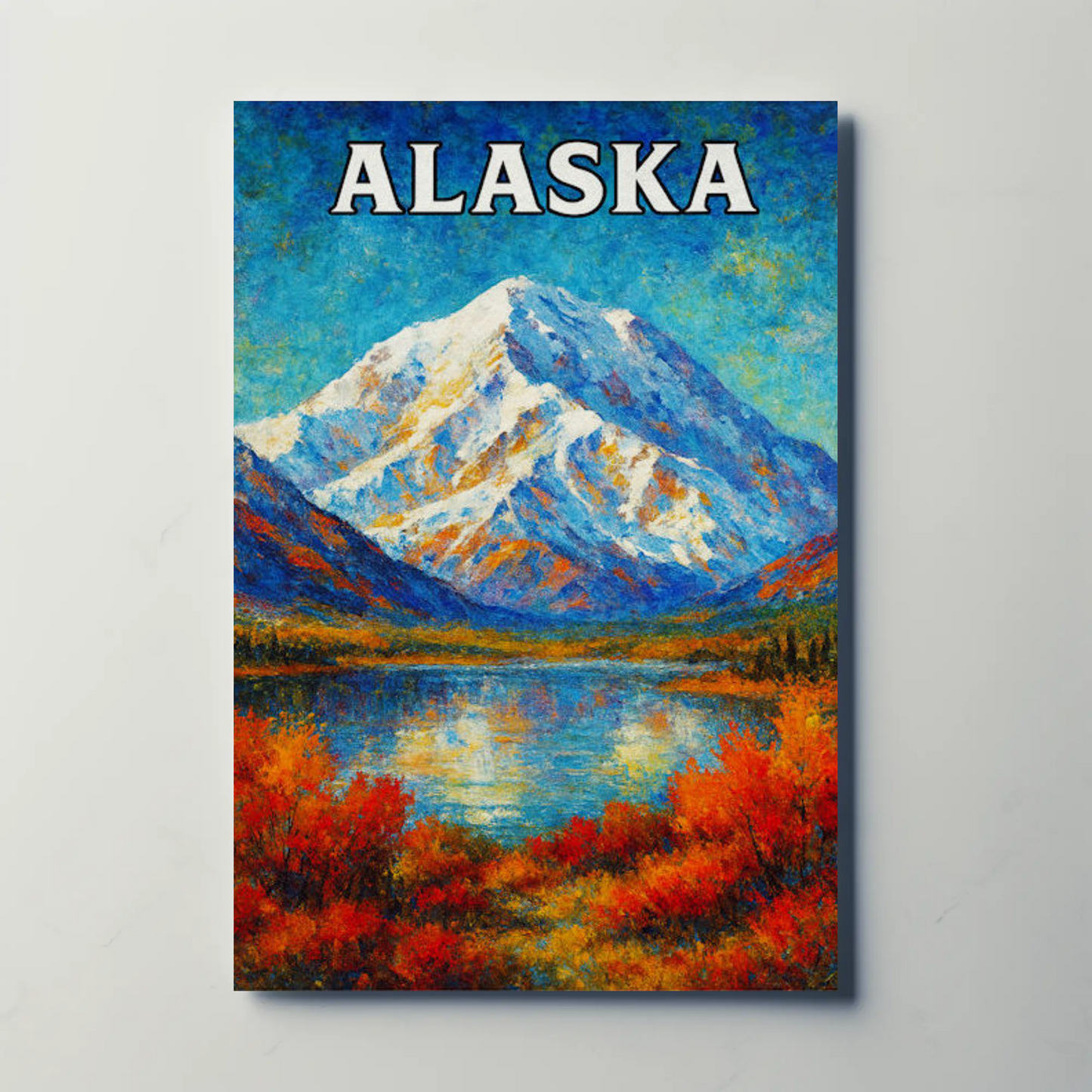 Alaska Mountain Reflection Autumn Foliage Lake Travel Poster