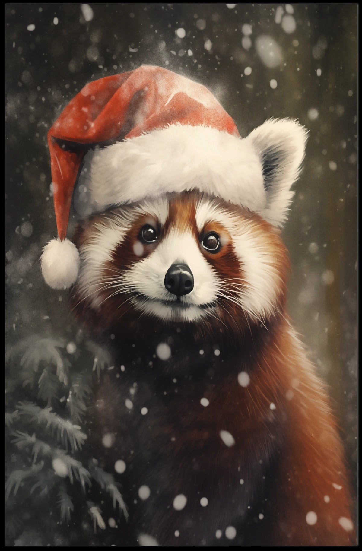 Festive Red Panda In Winter Wonderland Poster