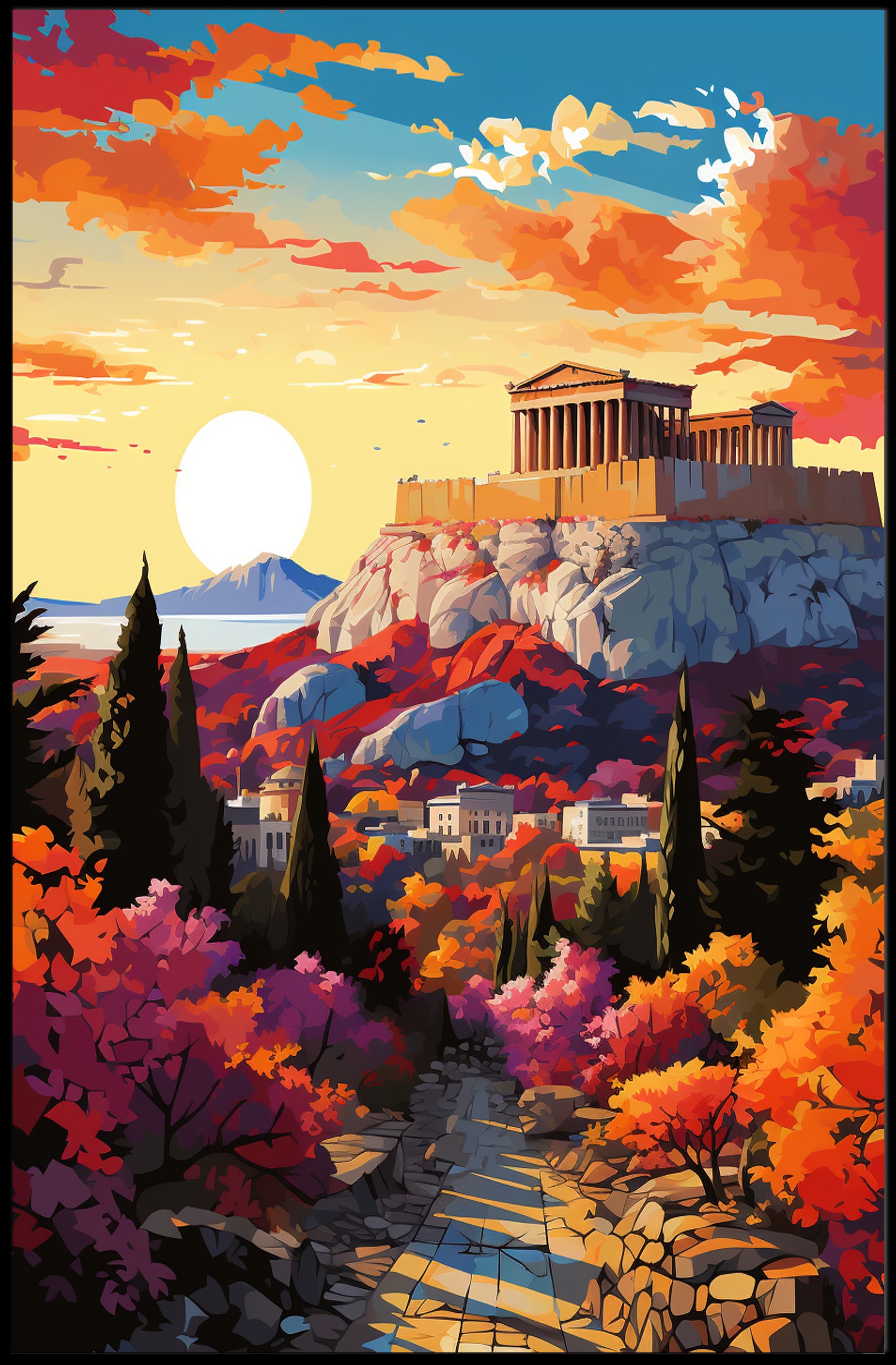 Sunset Over The Acropolis Poster