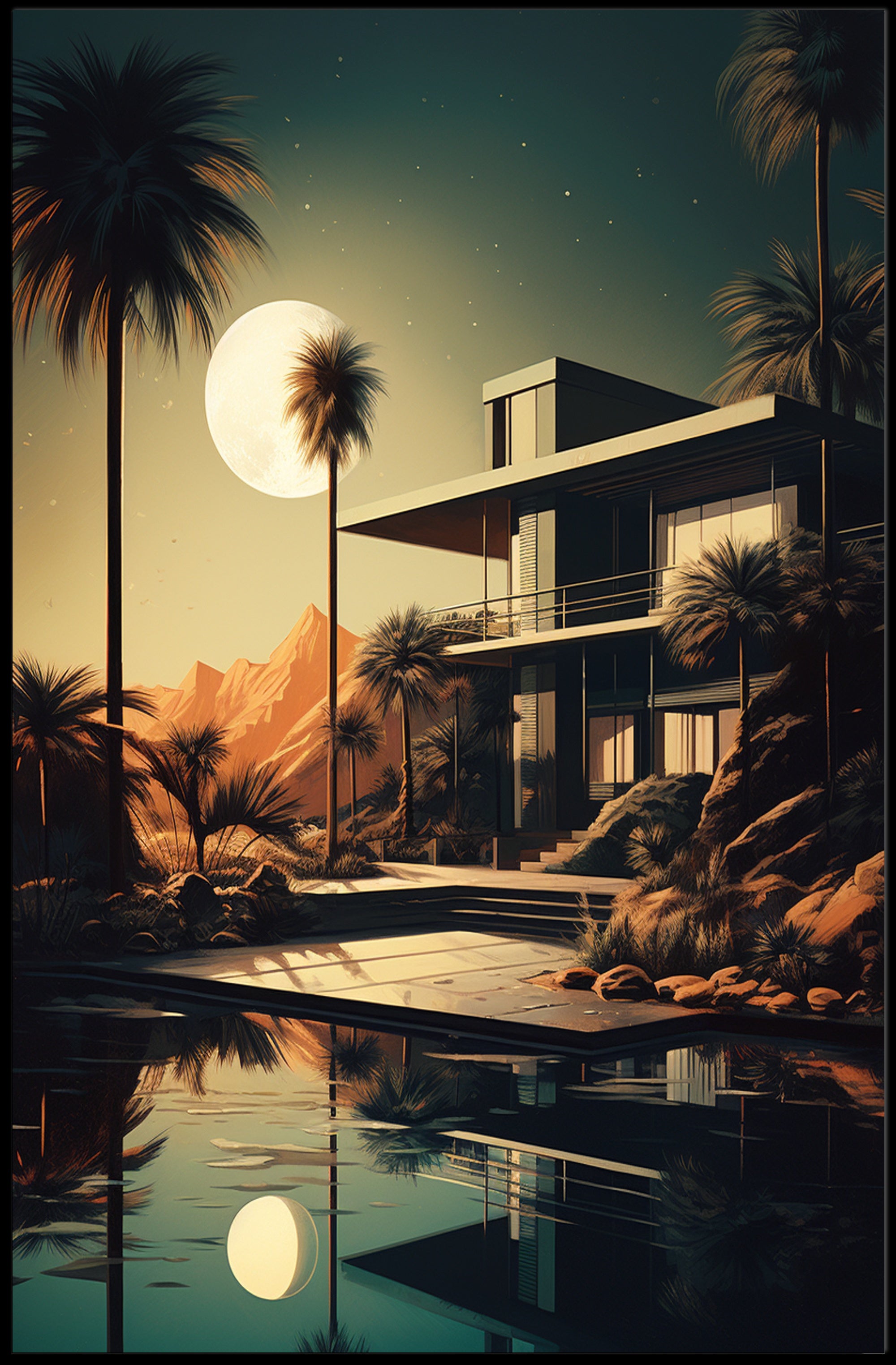 Moonlit Modern Oasis Modern Poster PosterGoat