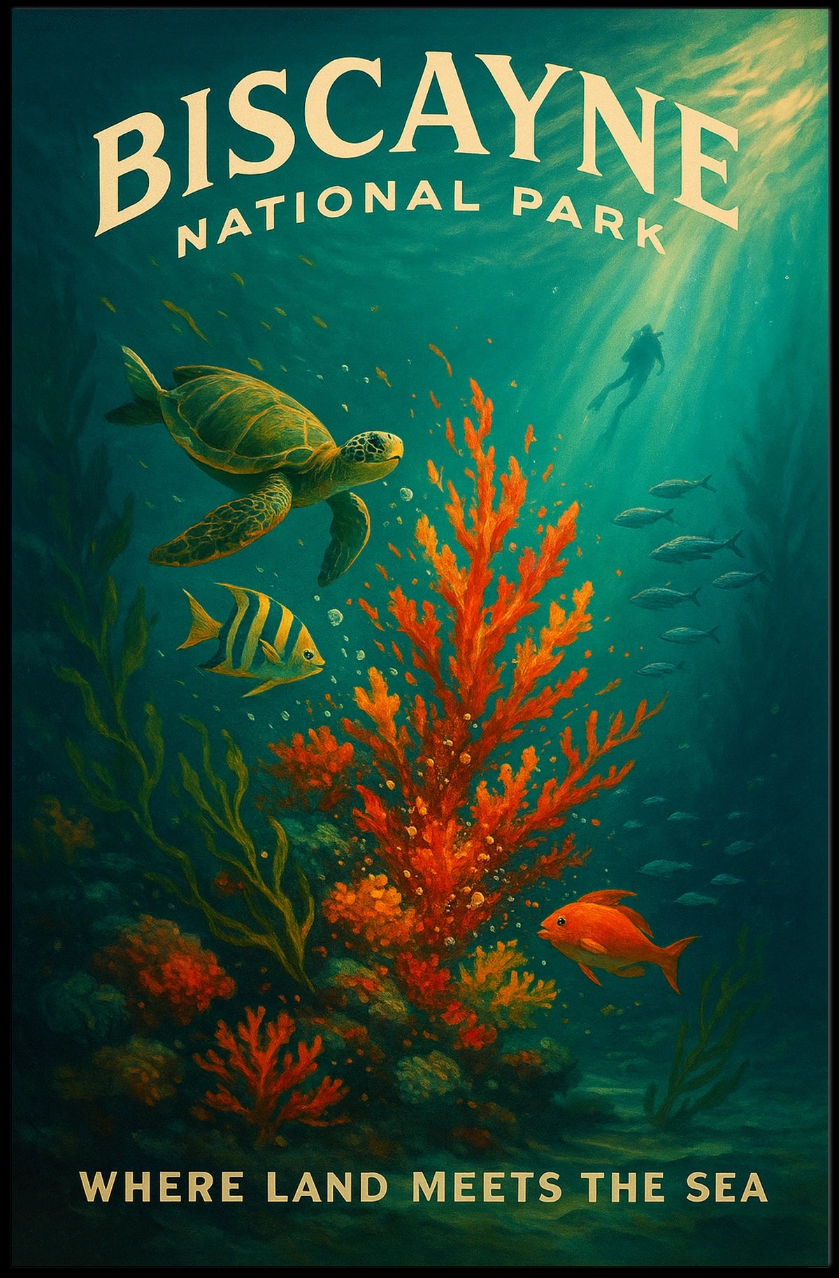 Underwater Scene Marine Life Biscayne National Park Coral Reef Poster