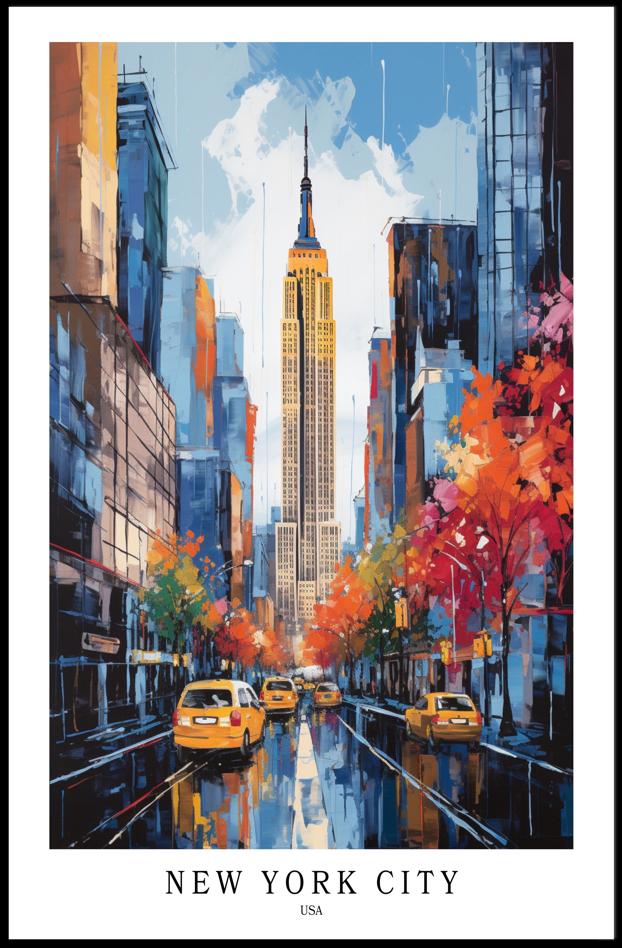 Vibrant Autumn NYC Scene with Empire State Building Cityscape Poster PosterGoat