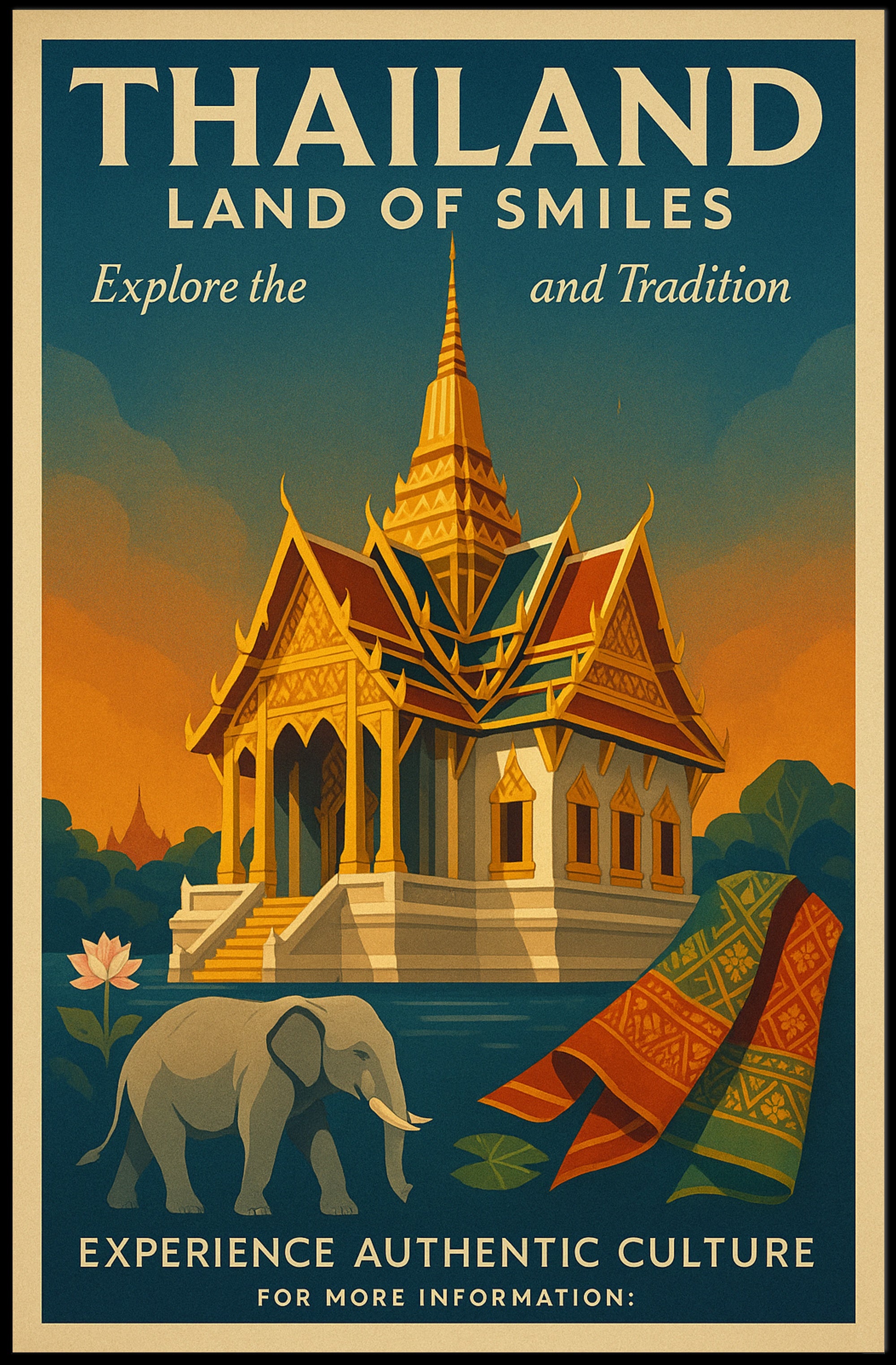 Thailand Vintage Travel Poster for Cultural Heritage Enthusiasts