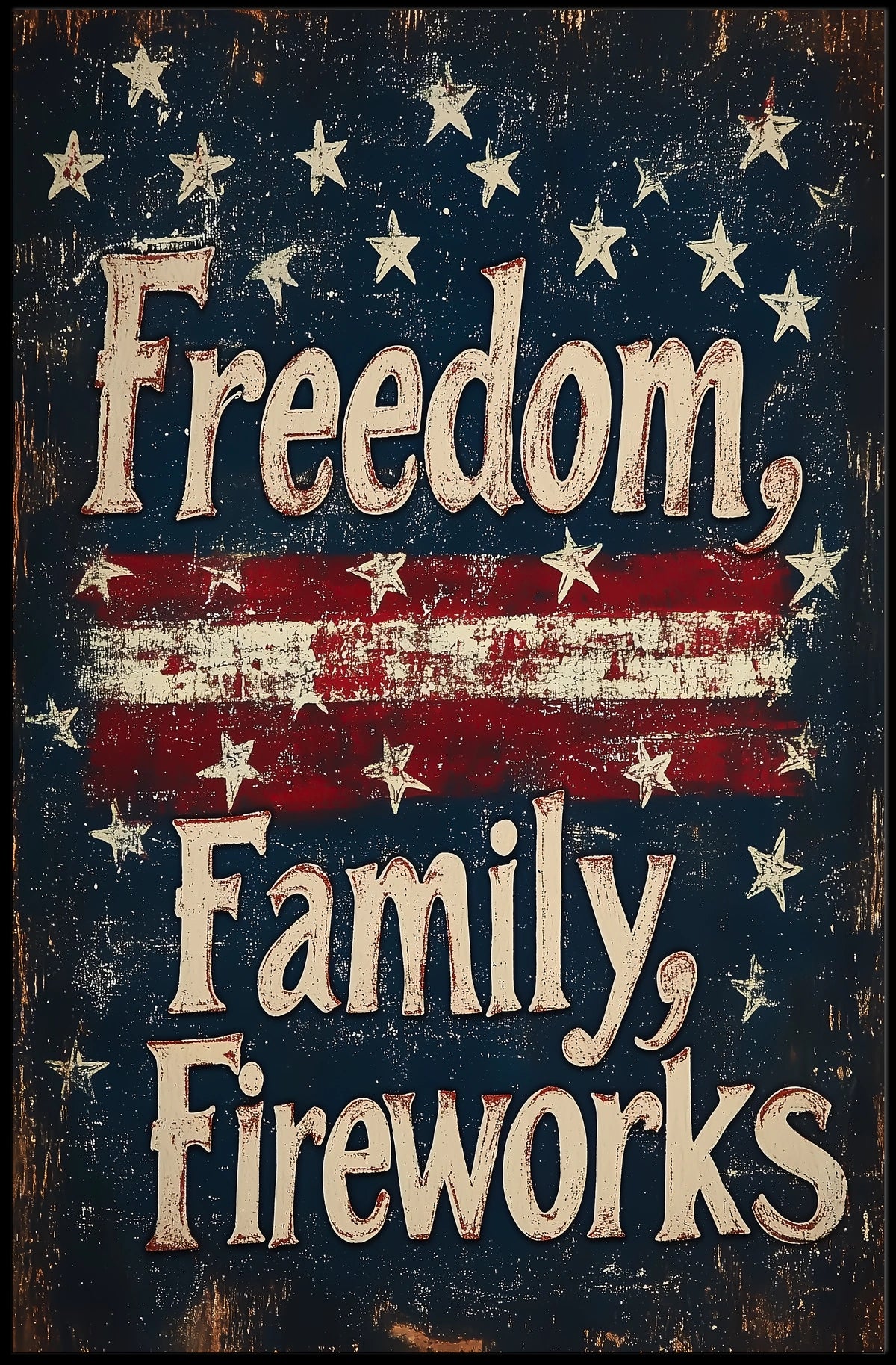 Freedom Family Fireworks Patriotic Wall Art Decor Poster