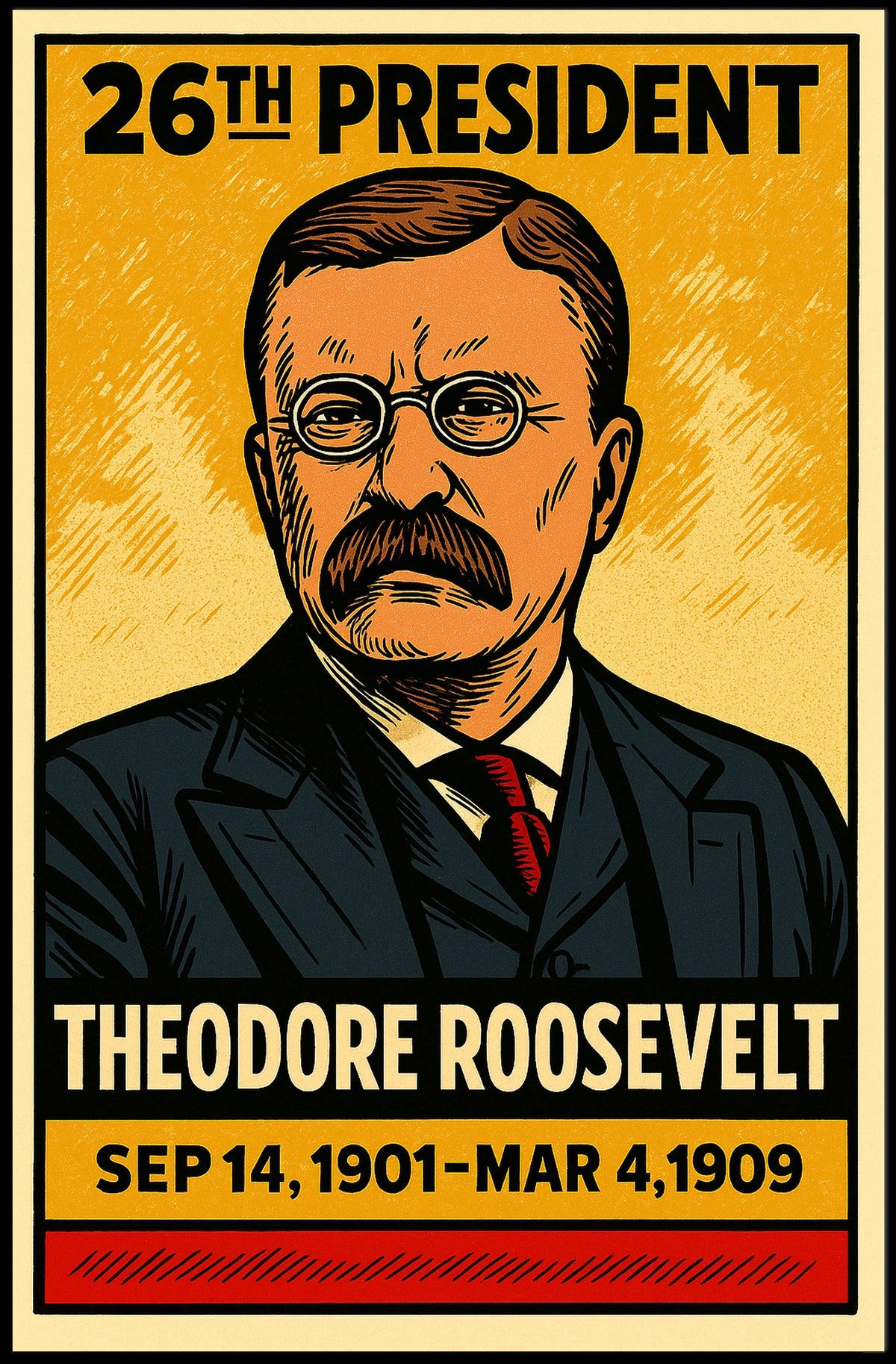 Theodore Roosevelt 26th President of the United States Inked Comic Style Poster