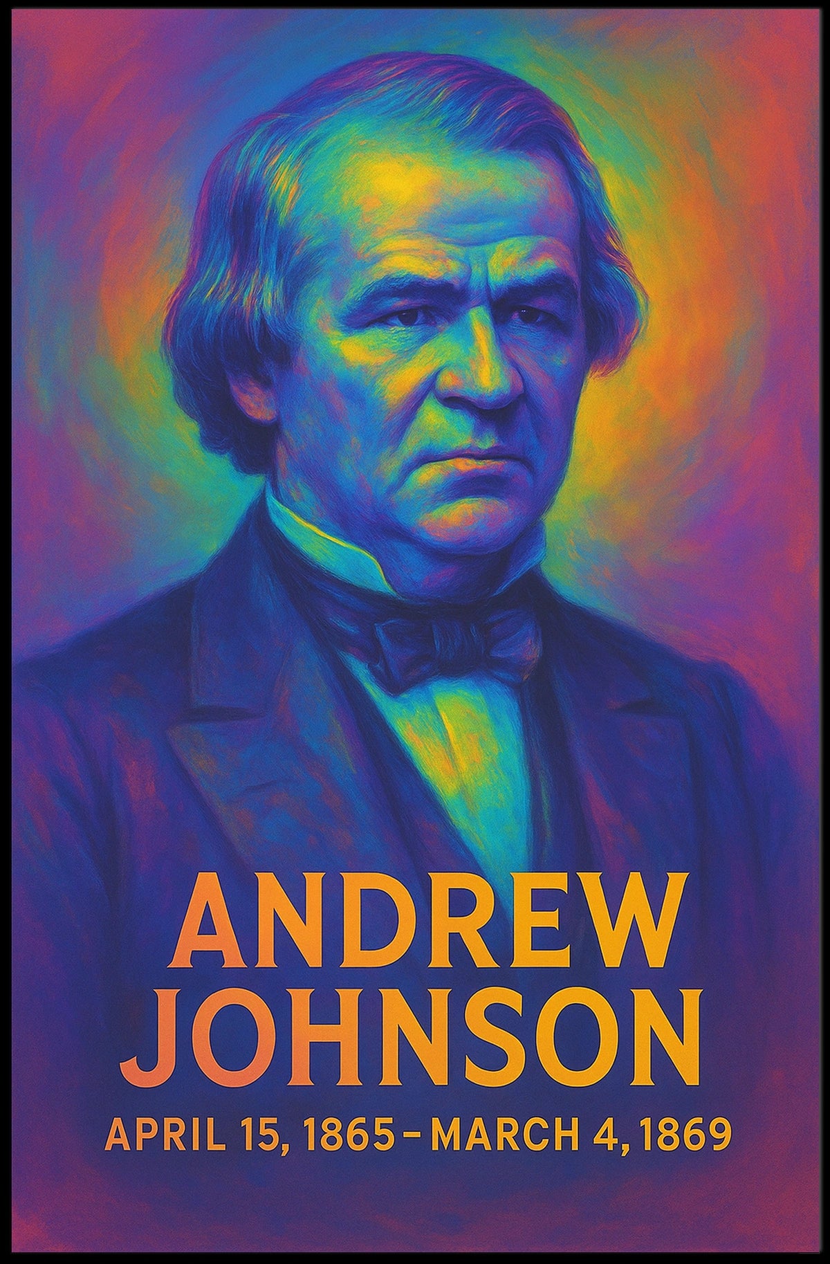 Andrew Johnson 17th President of the United States Neon Gradient Overlay Poster