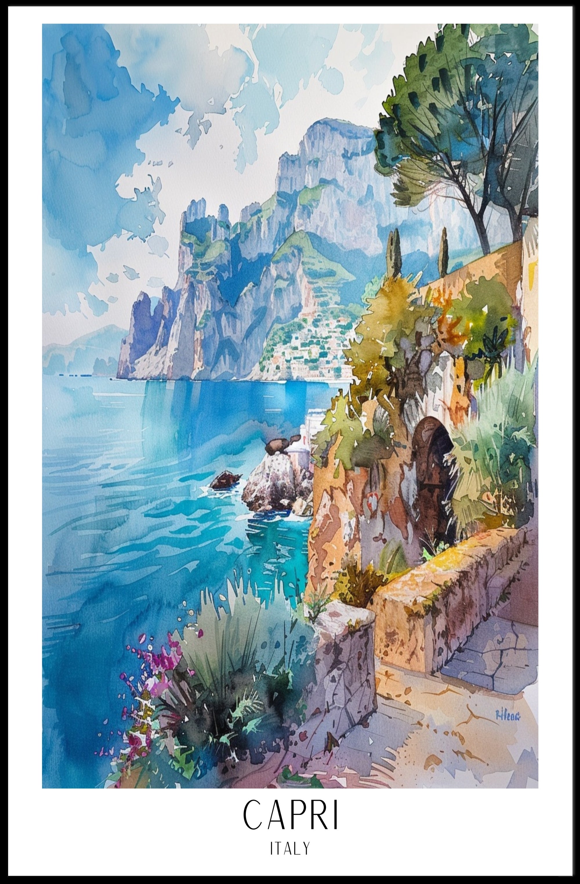 Capri Italy Watercolor Travel Poster PosterGoat