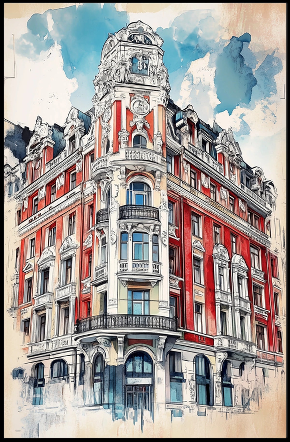 Latvia Art Nouveau District Riga Poster