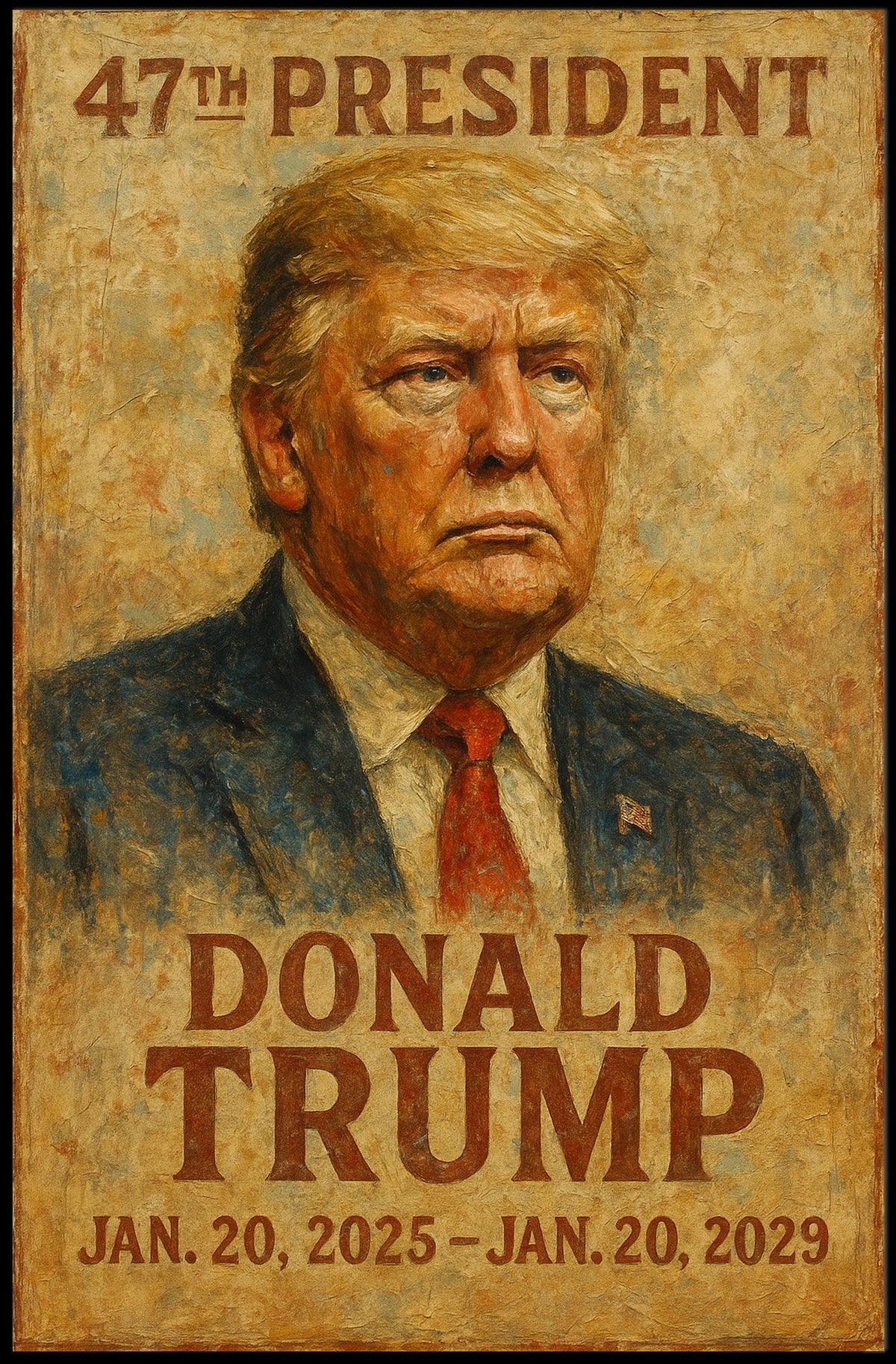 Trump Vision Resolve Oil Painting Expressionism Patriotic Leadership Portrait Collectible Poster