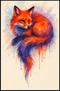 Vibrant Fox in Watercolor Poster