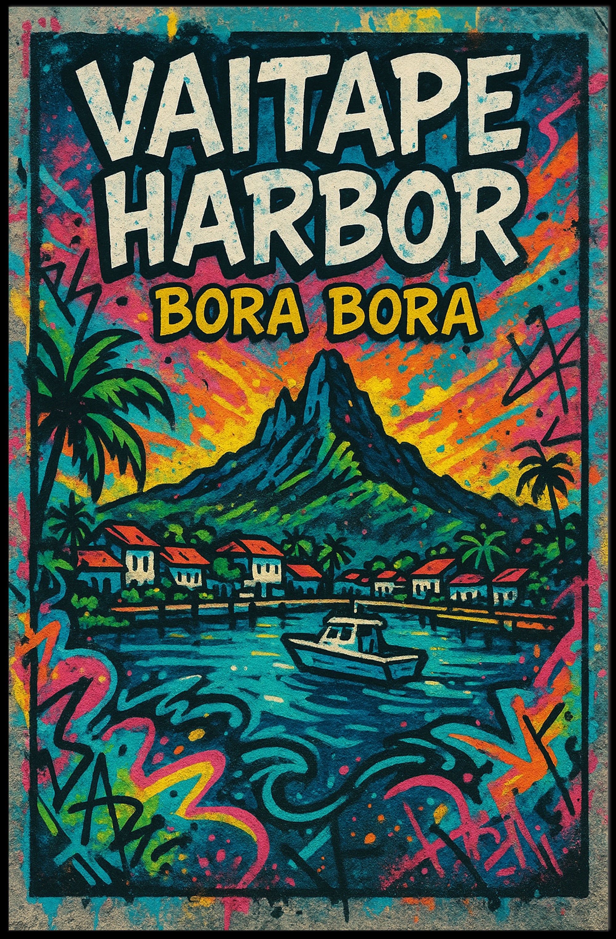 Vibrant Bora Bora Vaitape Harbor Travel Poster PosterGoat