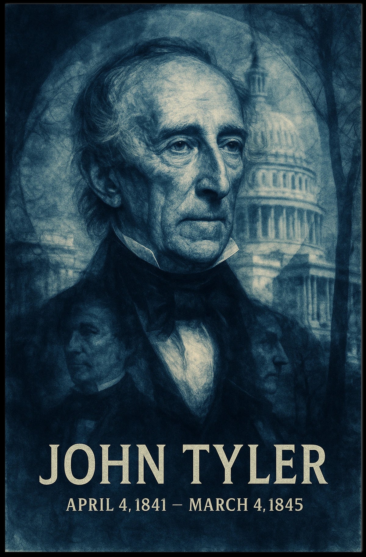 John Tyler 10th President of the United States Double Exposure Poster