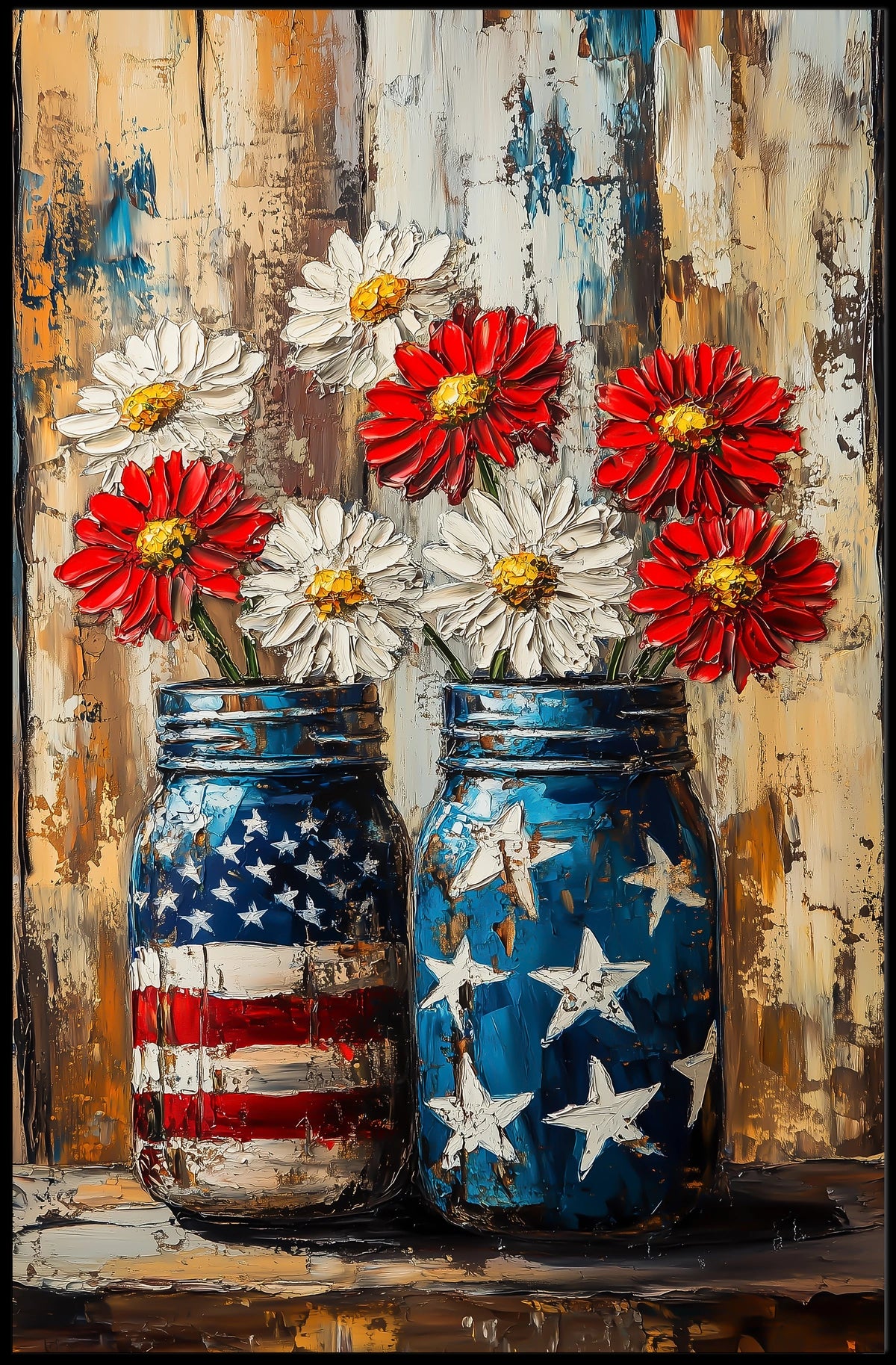 Patriotic Mason Jars Painted In American Flag Colors Poster