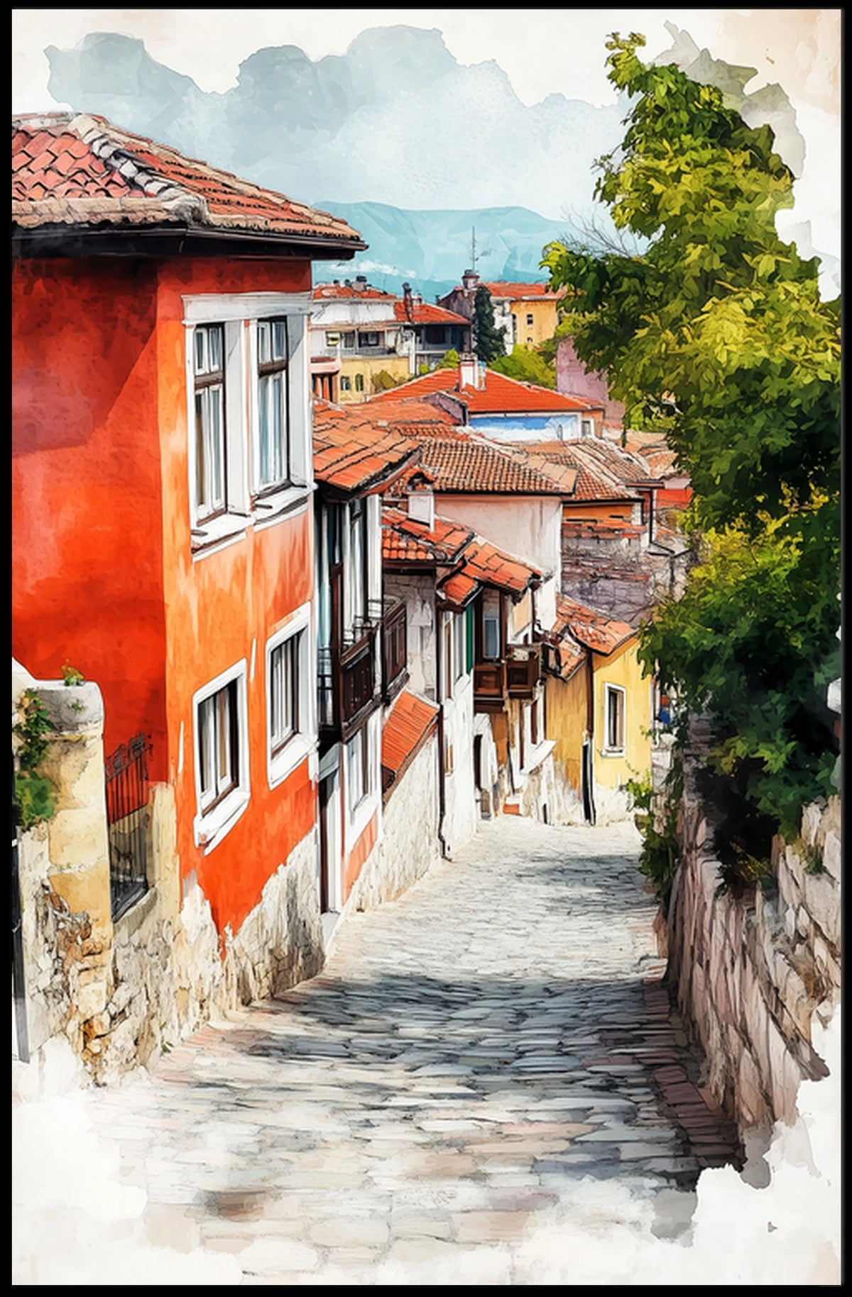Bulgaria Plovdiv Old Town Colorful Streets Poster